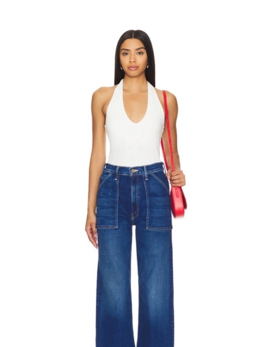 MOTHER Women's Flare Wide-Leg Jeans in Medium Blue Denim